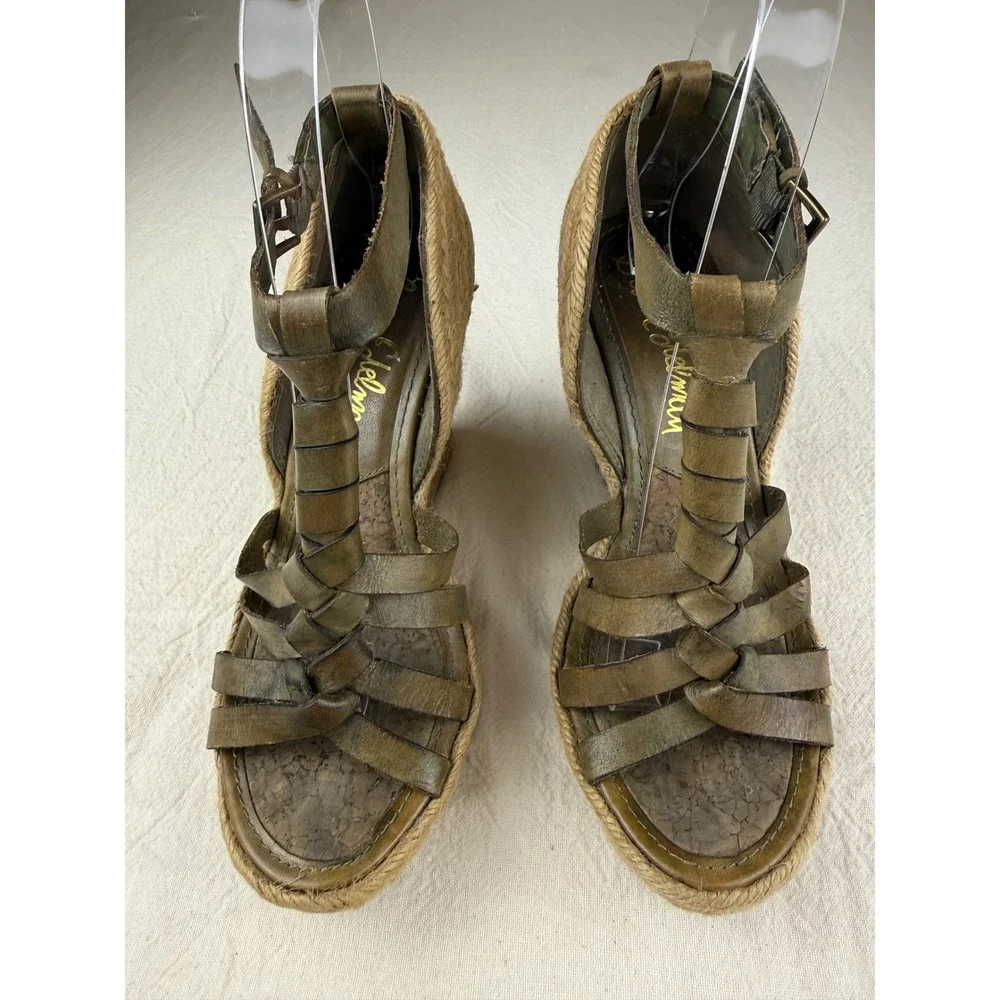 Sam Edelman Leroy Wedge Sandals Womens 5.5M Olive Green Bohemian Chic Espadrille